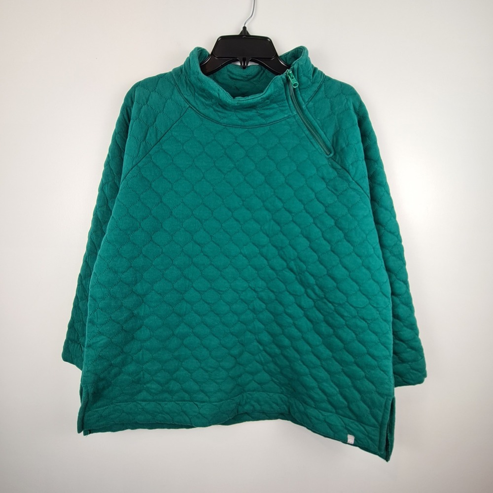 T by Talbots Womens 1X Green Quilted‎ Asymmetric Zip Funnel Neck Pullover Top